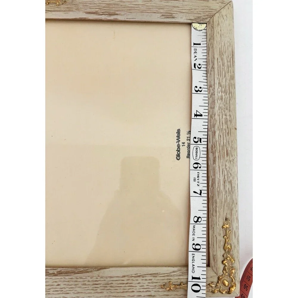 Vintage Wood Grain Frame Whitewashed With Gold Design On Corners 10x12 Frame